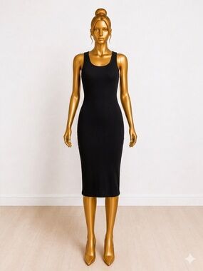 H&M Black Sleeveless racer tank Midi Dress